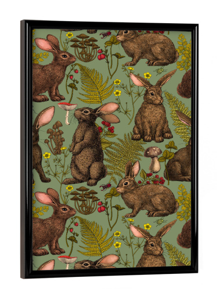 Poster mit schwarzem Rahmen "Kaninchen und Waldflora f" artboxONE - Tiere