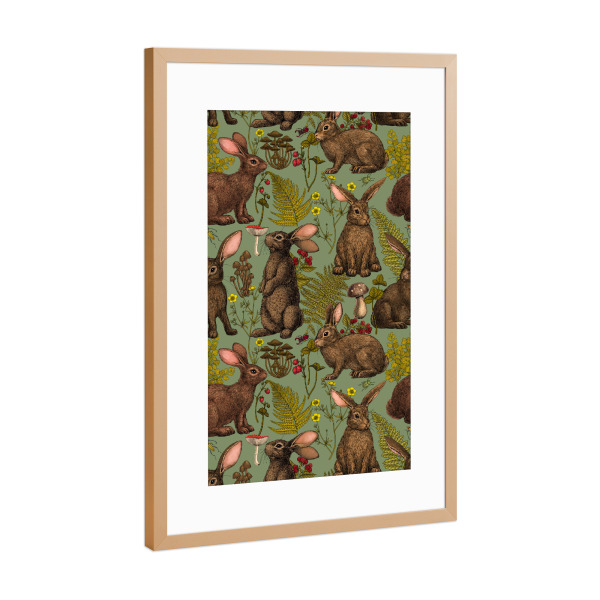 Poster mit Rahmen Kupfer "Kaninchen und Waldflora f" artboxONE - Tiere
