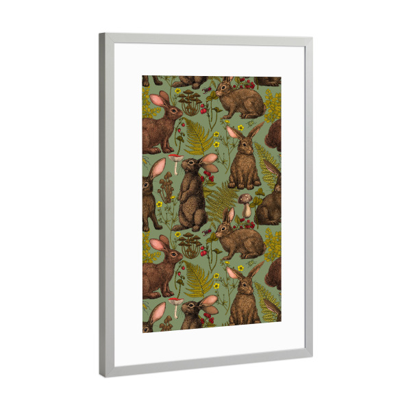 Poster mit Rahmen Silber "Kaninchen und Waldflora f" artboxONE - Tiere