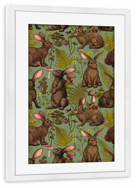 Poster mit Rahmen weiß "Kaninchen und Waldflora f" artboxONE - Tiere