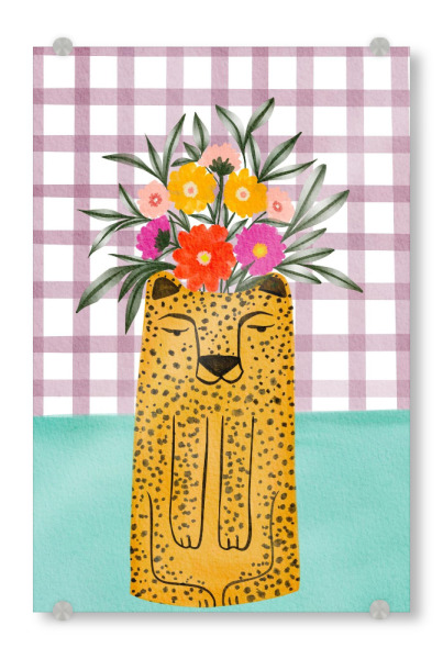Acrylglasbild "Leopard planter with florals" artboxONE - Floral,Tiere