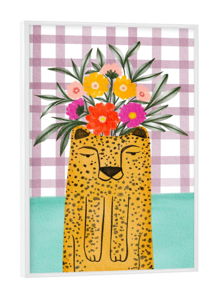 Poster mit weißem Rahmen "Leopard planter with florals" artboxONE - Floral,Tiere
