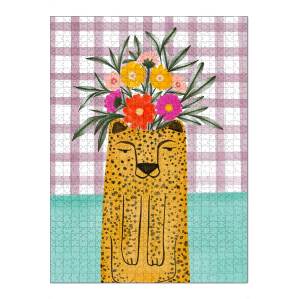 Puzzle Ravensburger "Leopard planter with florals" artboxONE - Floral,Tiere