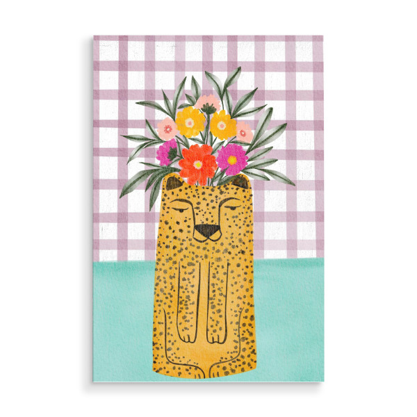 Holzbild "Leopard planter with florals" artboxONE - Floral,Tiere