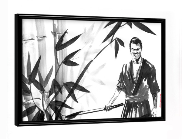 Poster mit schwarzem Rahmen "Samurai im Bambuswald" artboxONE - Reise / Asien - Samurai,Wald,Bambus,Sumie,Japan