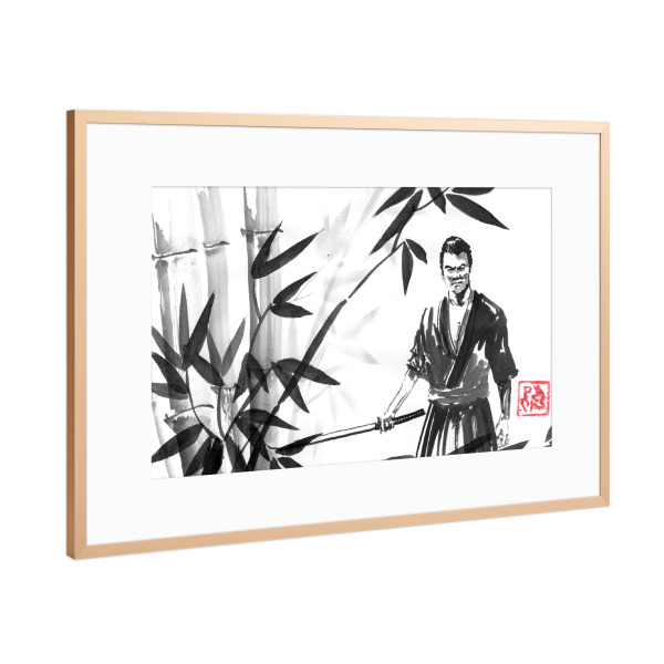 Poster mit Rahmen Kupfer "Samurai im Bambuswald" artboxONE - Reise / Asien - Samurai,Wald,Bambus,Sumie,Japan