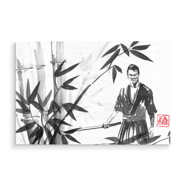 Holzbild "Samurai im Bambuswald" artboxONE - Reise / Asien - Samurai,Wald,Bambus,Sumie,Japan