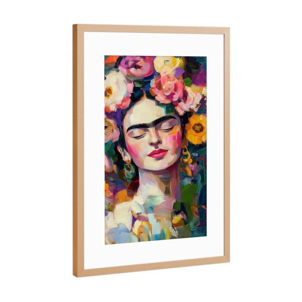 Poster mit Rahmen Kupfer "Frida Blumige Schönheit" artboxONE - Floral,Menschen,Fashion