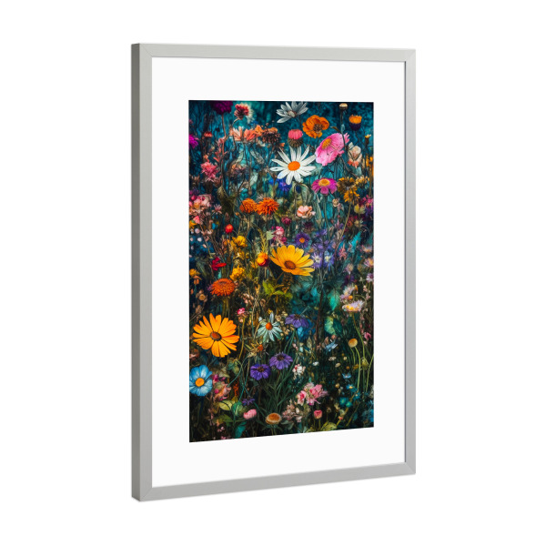 Poster mit Rahmen Silber "Wildblumenwiese d" artboxONE - Natur - Wiese,Blumen,Wildblumen,Pflanzen,Garten,Botanisch