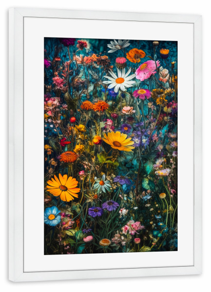 Poster mit Rahmen weiß "Wildblumenwiese d" artboxONE - Natur - Wiese,Blumen,Wildblumen,Pflanzen,Garten,Botanisch