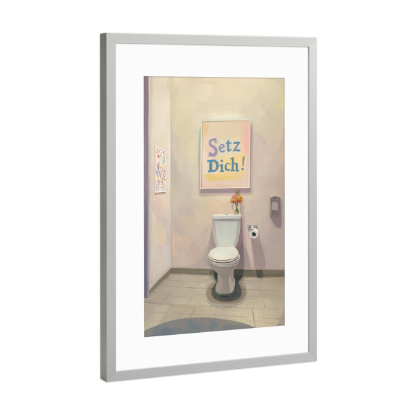 Poster mit Rahmen Silber "WC, setz dich Slogan" artboxONE - Typografie,Architektur,Männer