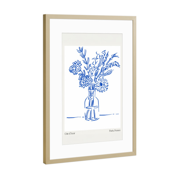 Poster mit Rahmen Gold "Blumenpoesie in Blau" artboxONE - Floral,Abstrakt