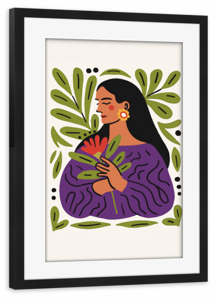 Poster mit Rahmen schwarz "Farbenfrohe botanische Eleganz" artboxONE - Floral,Abstrakt,Menschen