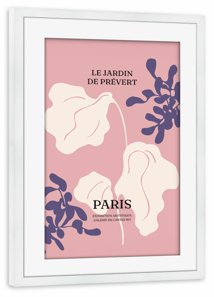Poster mit Rahmen weiß "Eleganz im Pariser Garten" artboxONE - Typografie,Floral,Abstrakt