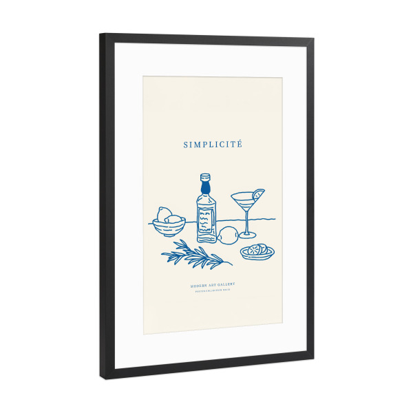 Poster mit Rahmen Schwarz (Metallic) "Simplicité – Zeit für Genuss" artboxONE - Essen & Trinken,Essen & Trinken / Alkohol