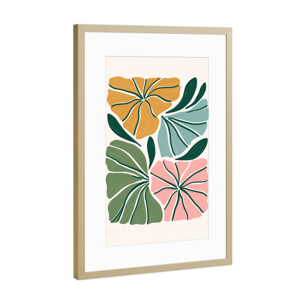 Poster mit Rahmen Gold "Harmonische Blütenvielfalt" artboxONE - Floral,Abstrakt