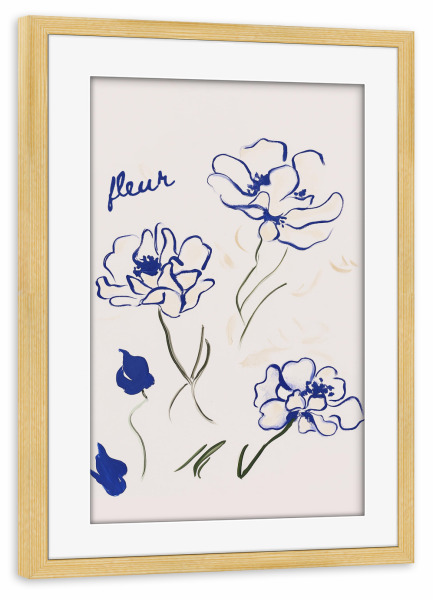 Poster mit Rahmen kiefer "Elegante Blumen in Blau" artboxONE - Floral,Abstrakt