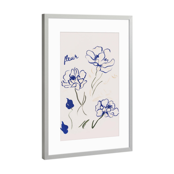 Poster mit Rahmen Silber "Elegante Blumen in Blau" artboxONE - Floral,Abstrakt