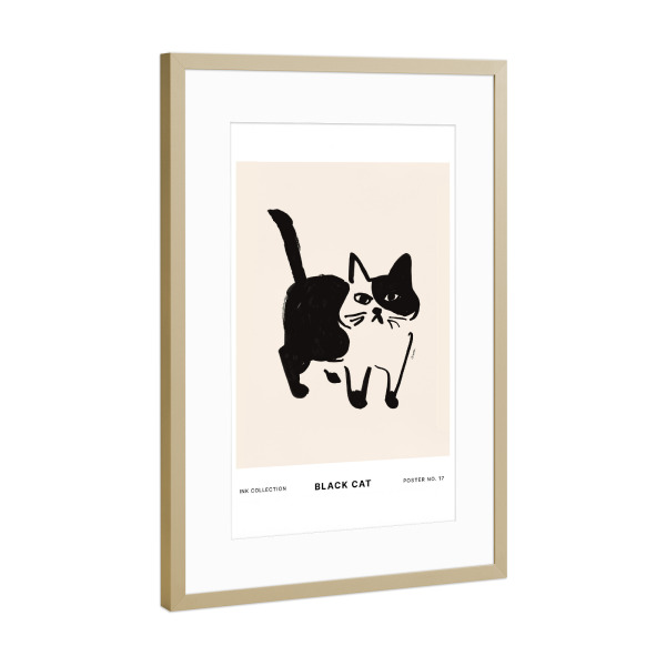 Poster mit Rahmen Gold "Mystische schwarze Katze" artboxONE - Tiere,Abstrakt