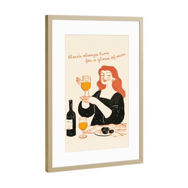 Poster mit Rahmen Gold "Zeit für Wein und Entspannung" artboxONE - Essen & Trinken,Menschen,Essen & Trinken / Alkohol