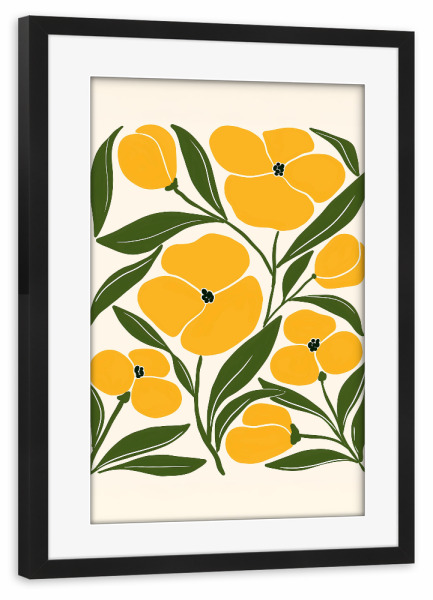 Poster mit Rahmen schwarz "Blühender Charme in Gelb" artboxONE - Floral,Abstrakt