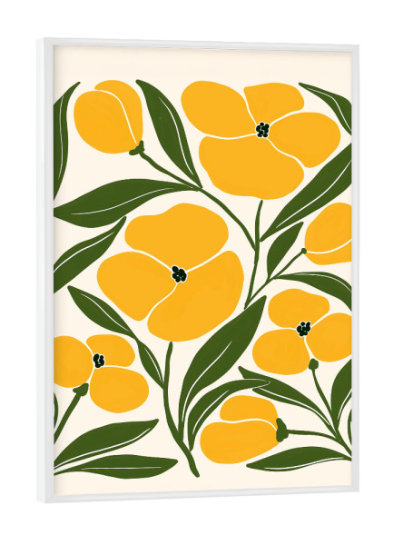 Poster mit weißem Rahmen "Blühender Charme in Gelb" artboxONE - Floral,Abstrakt