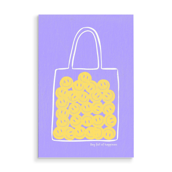 Holzbild "Tasche voller Glück - lila lila" artboxONE - Typografie,Festivals,Lustig