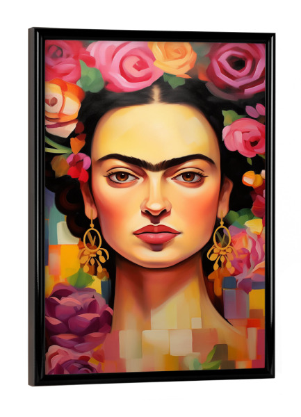 Poster mit schwarzem Rahmen "Fridas Blühende Kreativität" artboxONE - Floral,Menschen,Fashion