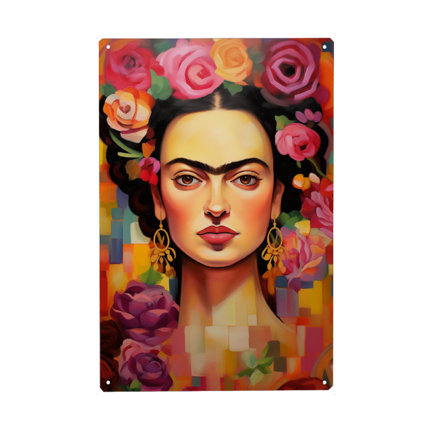 Metall Poster "Fridas Blühende Kreativität" artboxONE - Floral,Menschen,Fashion