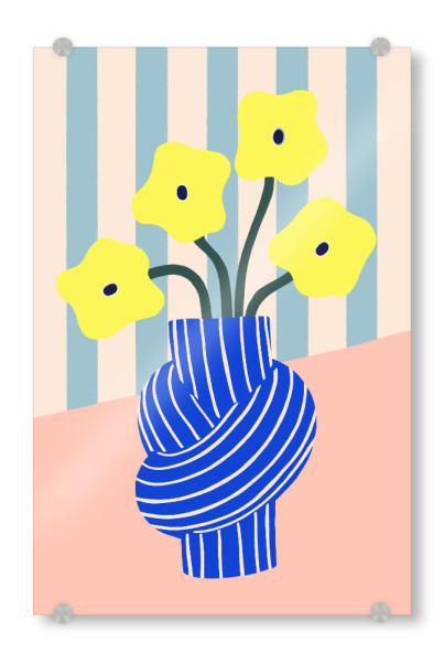 Acrylglasbild "Gelbe Blumen in gestreifter Vase" artboxONE - Floral,Abstrakt