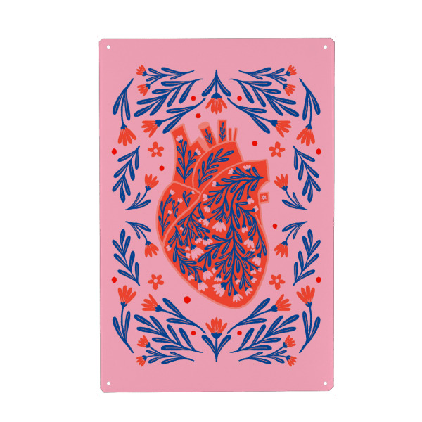 Metall Poster "Anatomisches Herz von Blumen" artboxONE - Floral,Abstrakt