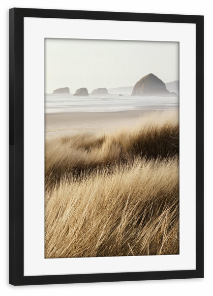 Poster mit Rahmen schwarz "Windswept Grasses and Ocean View" artboxONE - Natur,Reise,Reise / Strand und Meer