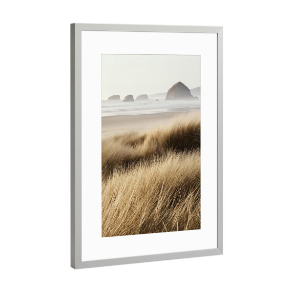 Poster mit Rahmen Silber "Windswept Grasses and Ocean View" artboxONE - Natur,Reise,Reise / Strand und Meer