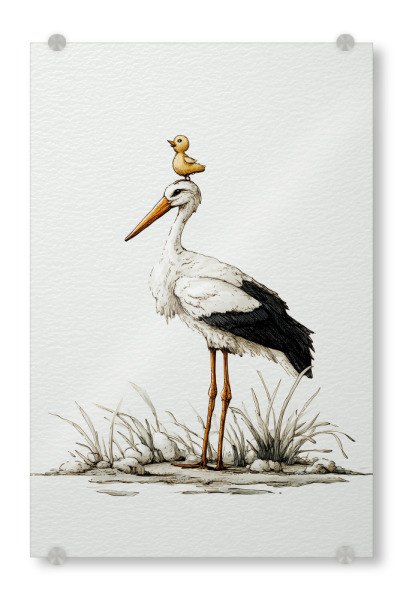 Acrylglasbild "Klapperstorch mit Entlein" artboxONE - Natur,Tiere,Lustig