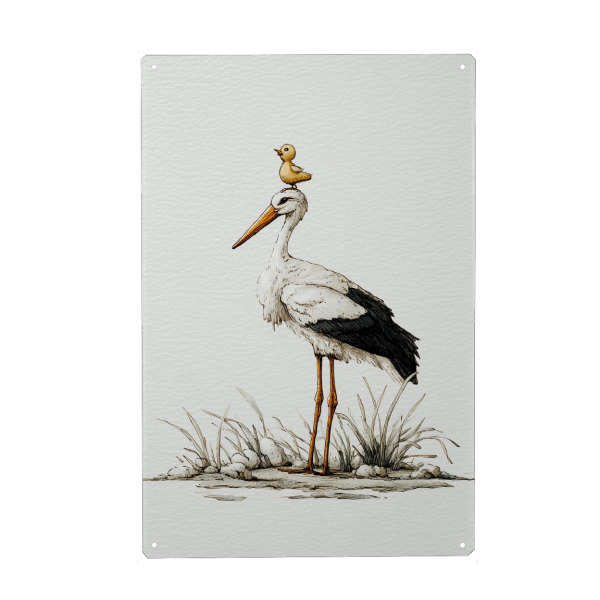 Holzbild "Klapperstorch mit Entlein" artboxONE - Natur,Tiere,Lustig