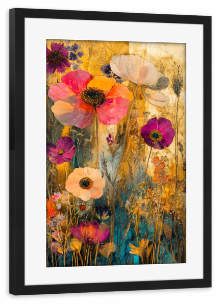 Poster mit Rahmen schwarz "Wildblumenwiese f" artboxONE - Natur,Floral - Wiese,Blumen,Wildblumen,Pflanzen,Garten,Botanisch