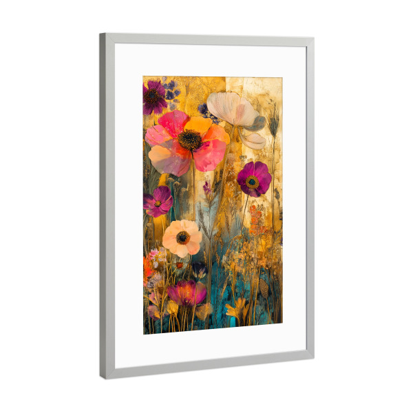 Poster mit Rahmen Silber "Wildblumenwiese f" artboxONE - Natur,Floral - Wiese,Blumen,Wildblumen,Pflanzen,Garten,Botanisch