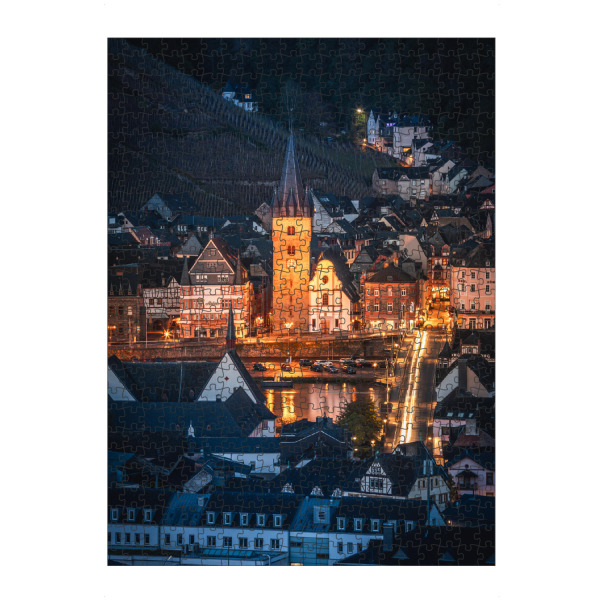 Puzzle Ravensburger "Bernkastel" artboxONE - Städte,Reise - Bernkastel-kues,Mosel,Brücke,St. michael,Kirche,Blaue stunde,Rheinland-pfalz