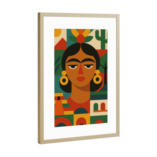 Poster mit Rahmen Gold "Mexican Woman bauhaus" artboxONE - Abstrakt,Geometrie