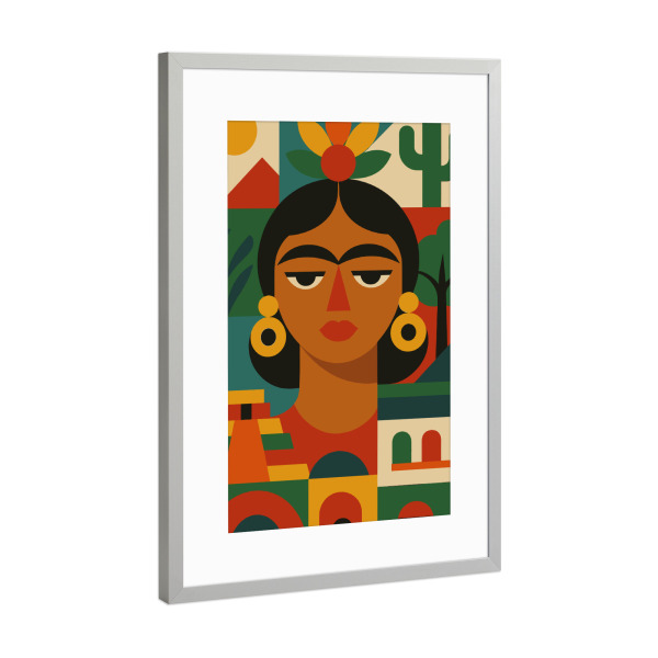 Poster mit Rahmen Silber "Mexican Woman bauhaus" artboxONE - Abstrakt,Geometrie