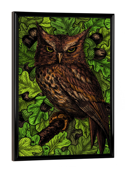 Poster mit schwarzem Rahmen "Owls the oak tree green and brown" artboxONE - Tiere
