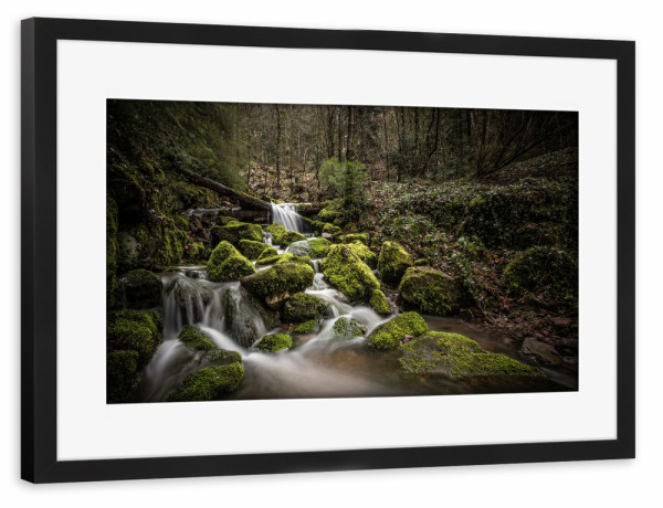 Poster mit Rahmen schwarz "Schwarzwald Naturfoto" artboxONE - Natur - Bach,Langzeitbelichtung,Baden-württemberg,Naturfotografie,Moos,Wald,Bäume