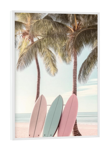 Poster mit weißem Rahmen "Tropical Beach Surfboards" artboxONE - Natur,Reise / Strand und Meer,Sport