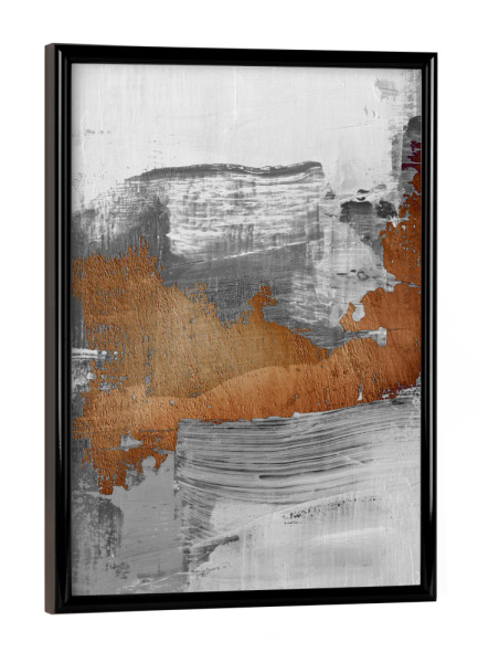 Poster mit schwarzem Rahmen "Swirling gray" artboxONE - Abstrakt - Abstract,Brushstrokes,Gray,White,Orange,Contrast,Movement,Depth,Layering,Texture