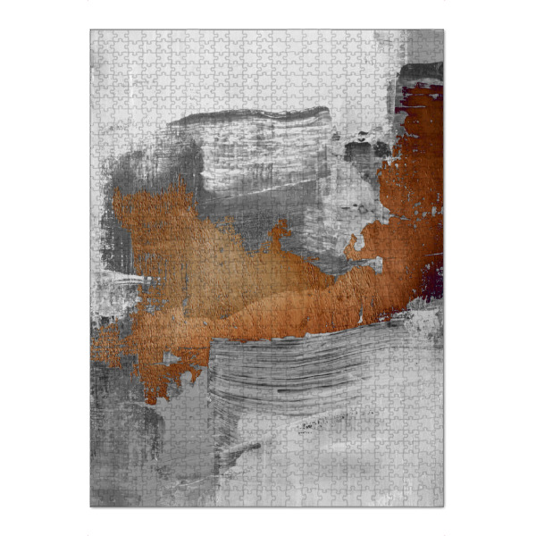 Puzzle Ravensburger "Swirling gray" artboxONE - Abstrakt - Abstract,Brushstrokes,Gray,White,Orange,Contrast,Movement,Depth,Layering,Texture