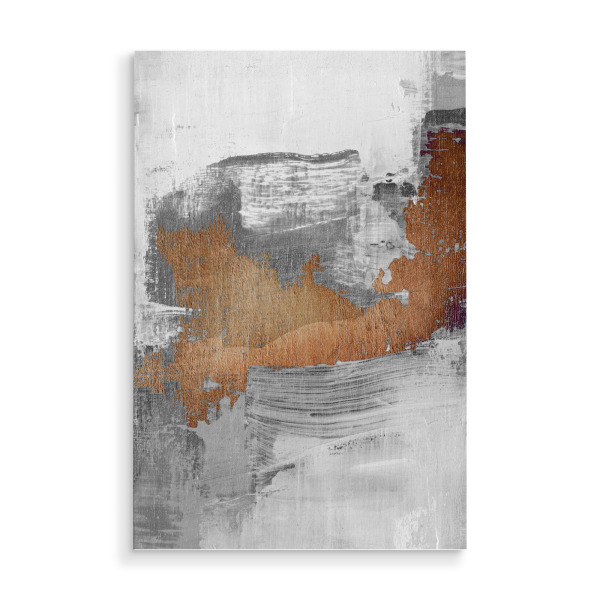 Holzbild "Swirling gray" artboxONE - Abstrakt - Abstract,Brushstrokes,Gray,White,Orange,Contrast,Movement,Depth,Layering,Texture