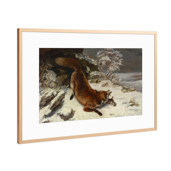 Poster mit Rahmen Kupfer "Fox In The Snow by Gustave Courbet" artboxONE - Natur,Tiere