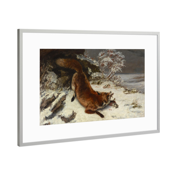 Poster mit Rahmen Silber "Fox In The Snow by Gustave Courbet" artboxONE - Natur,Tiere