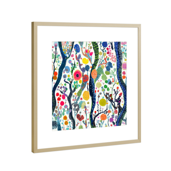 Poster mit Rahmen Gold "Lebendiger Blumenwald" artboxONE - Floral,Abstrakt,Festivals