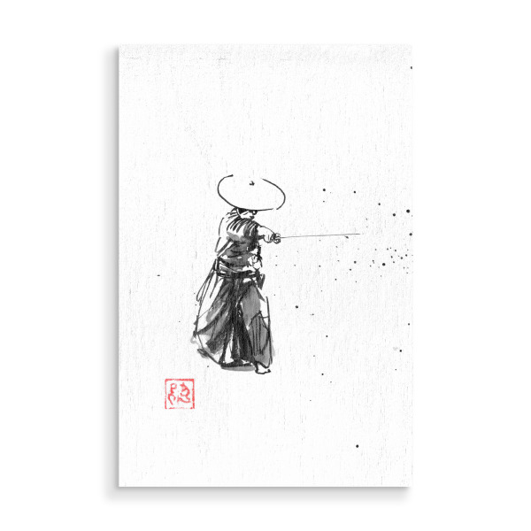 Holzbild "Zan schneidet Samurai" artboxONE - Schwarzweiß,Reise / Asien - Sumie,Japan,Samurai